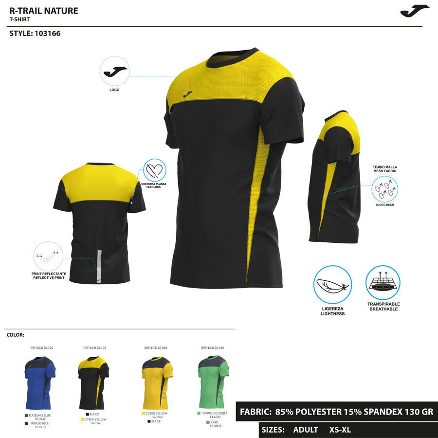 Camiseta manga corta hombre R-Trail Nature amarillo negro